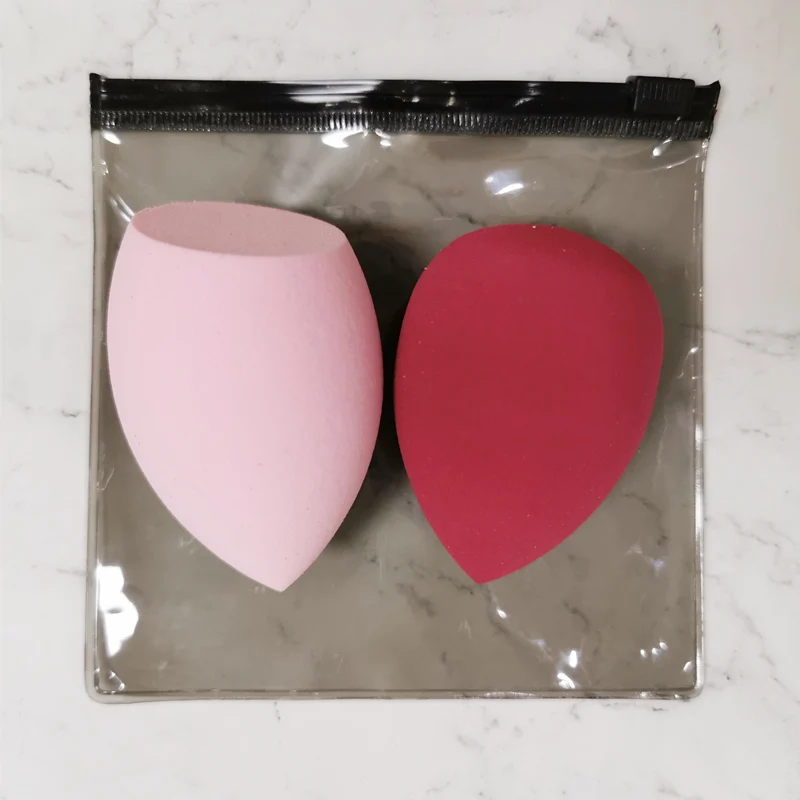 2pcs Beauty Makeup Sponge Puff Set Powder Foundation Blending Sponge Latex-Free Dry Wet Use Cosmetic Egg Mix Color 2 Shapes+ Bag - Цвет: Wine Red n Lgt pink