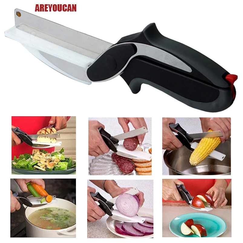 NEW Kitchen Smart Cutter 2 IN 1 Kitchen Knife Cutting Board Scissors Kitchen font b Food
