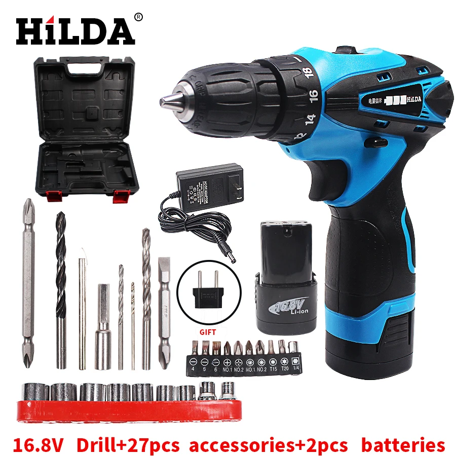 

16.8V Electric Screwdriver Battery*2 Cordless Screwdriver Rechargeable Parafusadeira Furadeira Electric Drill With Plastic Case