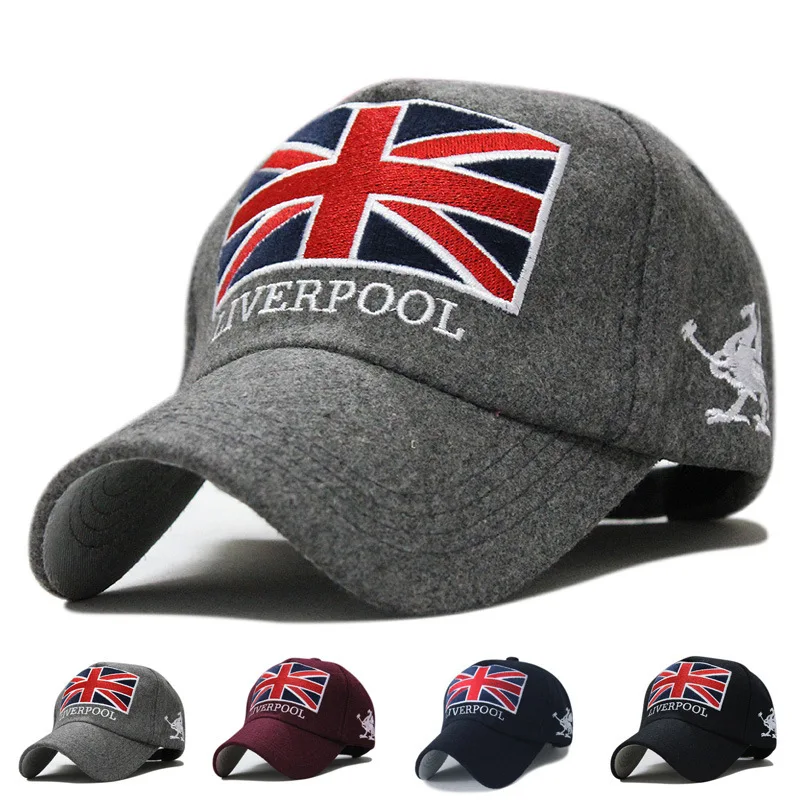 

New Arrivals Winter Baseball Cap Men Liverpool Warm Felt Bone Snapback Hat Women Gorras Snap Backs With England Flag for Autumn