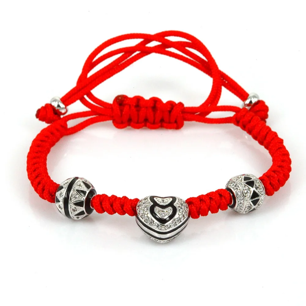 

2017 New Year Women Lucky Things Red Rope Braiding Bracelets Pave Setting CZ Silver Charm Braid Bracelets Simple Jewelry Gift