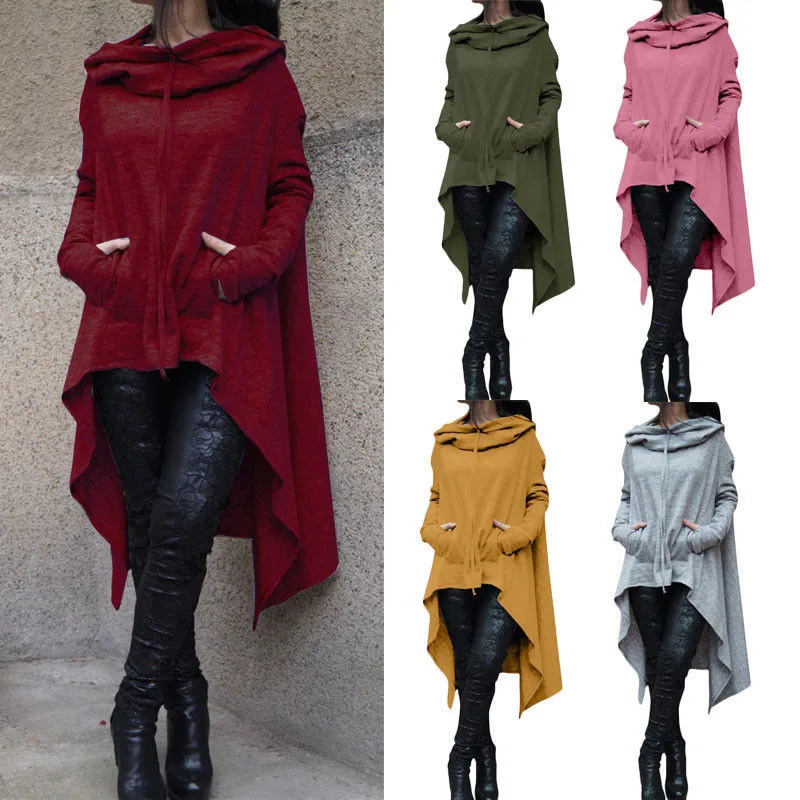  Women Long Sleeve Casual Hooded Tops Solid Color Long Sleeve Sweatshirt Pullover Tops Casual Cotton