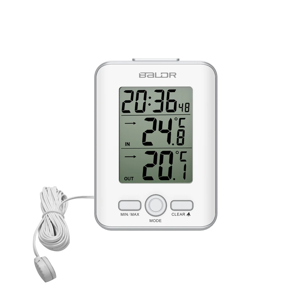 

Baldr Digital Thermometer Clock Indoor Temperature Meter Outdoor Wired Probe Sensor Watch LCD Alarm Snooze Clock Weather Station