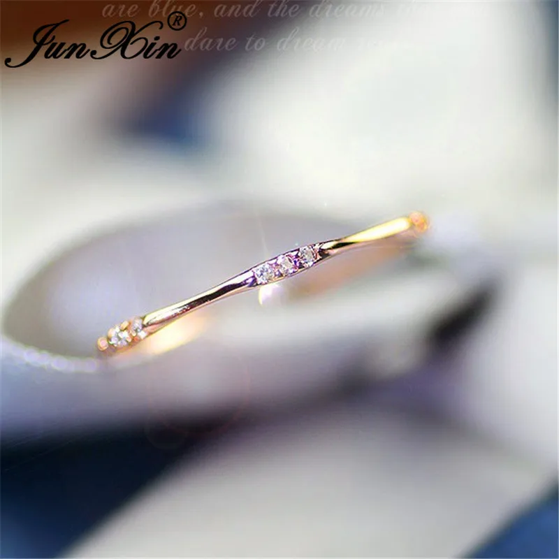 

JUNXIN Stackable Eternity Rings For Women 925 Silver Rose Gold Filled Small Zircon White Crystal Minimalist Thin Ring Female CZ