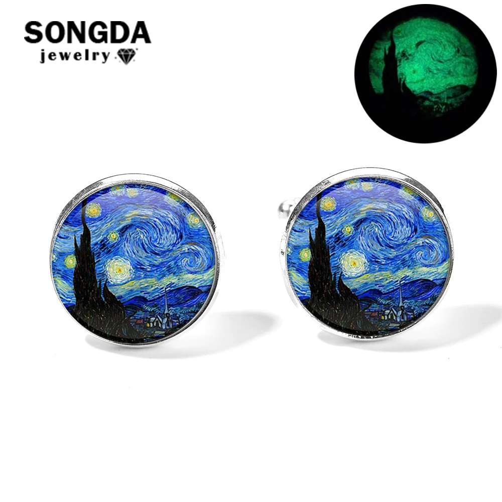 

SONGDA Hot Starry Night Same Cufflinks Van Gogh Famous Painting Harajuku Design Happy Cuff Links Button Fit Business Shirt Suit