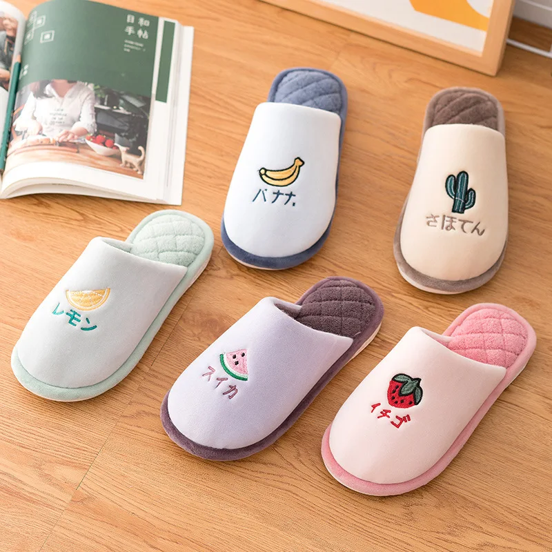 

Cute fruit Indoor Women Slippers Short Plush unisex Bedroom Cotton Slippers Anti Slip Autumn Winter Woman Men Home slippers