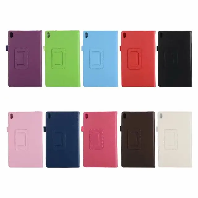 capa flip de couro pu para tab plus capa litchi para lenovo plus fhd folio wake