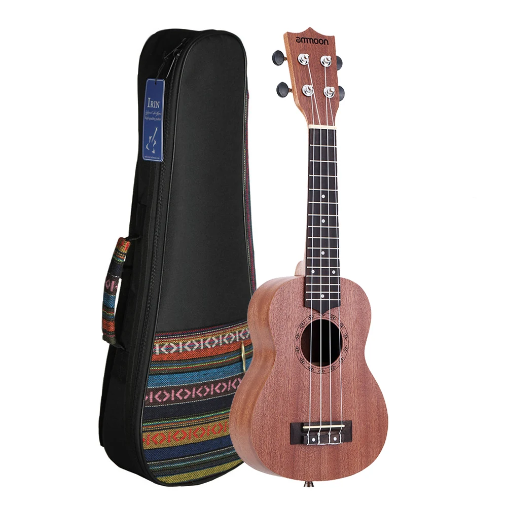 

ammoon 21" Ukulele with Carrying bag Acoustic Ukulele Sapele 15 Fret 4 Strings Ukelele Stringed Musical Instrument