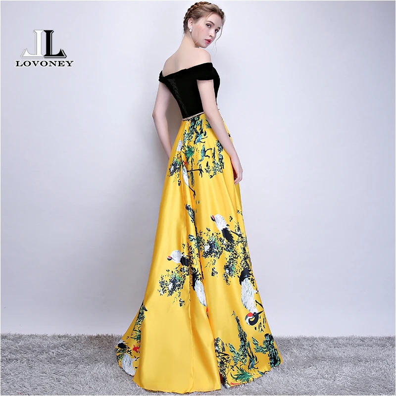 LOVONEY Flower Pattern Evening Dress Long Vintage Prom Party Dresses Evening Gown Women Formal Occasion Dress Floor Length YS402 LOVONEY Flower Pattern Evening Dress Long Vintage Prom Party Dresses Evening Gown Women Formal Occasion Dress Floor Length YS402