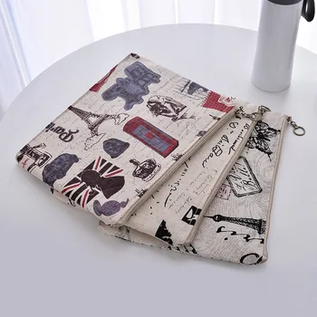 

50pcs/lot Retro British style simple iPad bag office stationery bag Iron tower simple linen bag laptop pouch