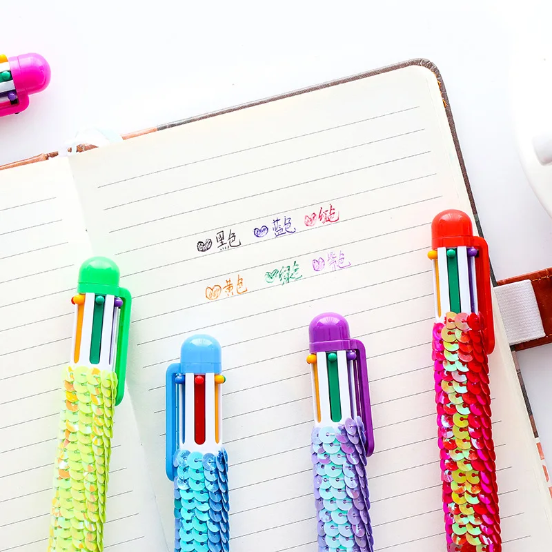 Креативные двусторонние пайетки, 6 цветов, шариковая ручка, разноцветные ручки, школьные офисные принадлежности, подарок, канцелярские принадлежности, Papelaria Escolar