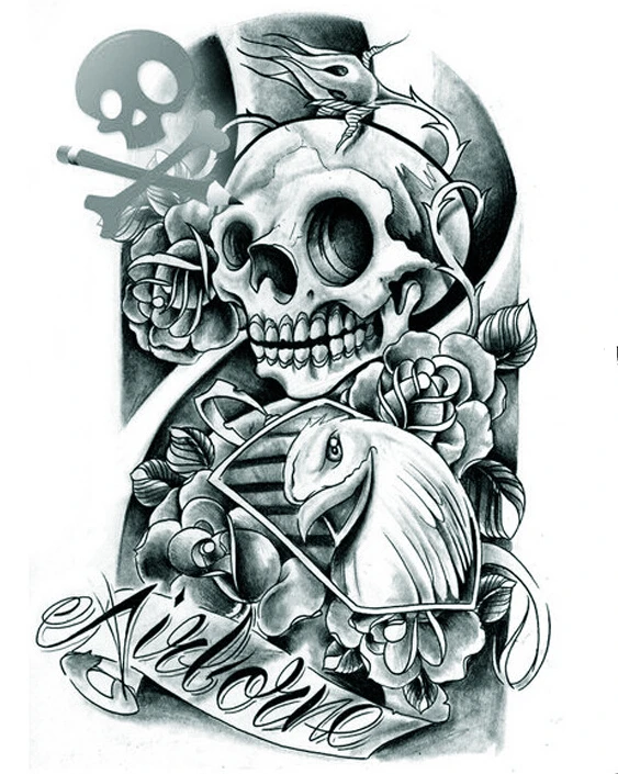 1 ورقة 3d الجمجمة الوشم Tatouage Tempoprary النسر الوشم لجسم الرجال الذراع تاتو Tattoo Sticker Skull Jewellrytattoo Pigment Aliexpress