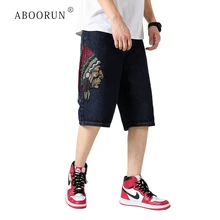 ABOORUN мужские джинсовые шорты в стиле хип-хоп модные джинсовые шорты с вышивкой змеи Большие размеры 46 летние свободные шорты для мужчин R1021