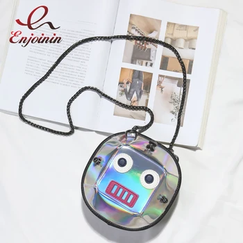 

Fashion Laser Black & S Robot Design Pu Leather Square Women's Clutch Bag Chain Purse Handbag Crossbody Mini Messenger Bag