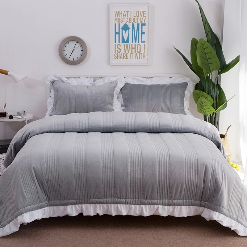 Polar juego de cama colcha edredón manta set invierno cálido edredón ropa de cama fundas de almohada juego de cama linge de lit Polar juego de cama colcha edredón manta set invierno cálido edredón ropa de cama fundas de almohada juego de cama linge de lit