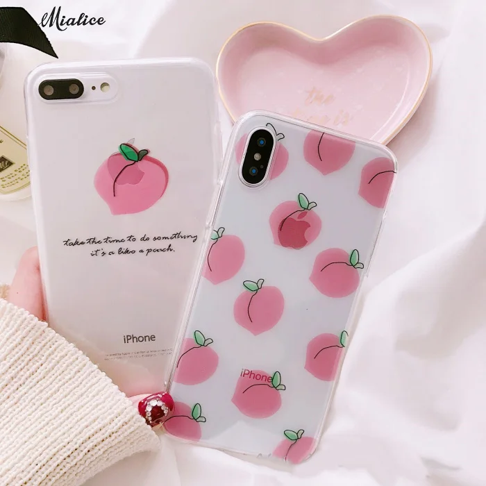 For iphone X case Cute Pink Peach clear tpu case for iphone SE 5 5s 6
