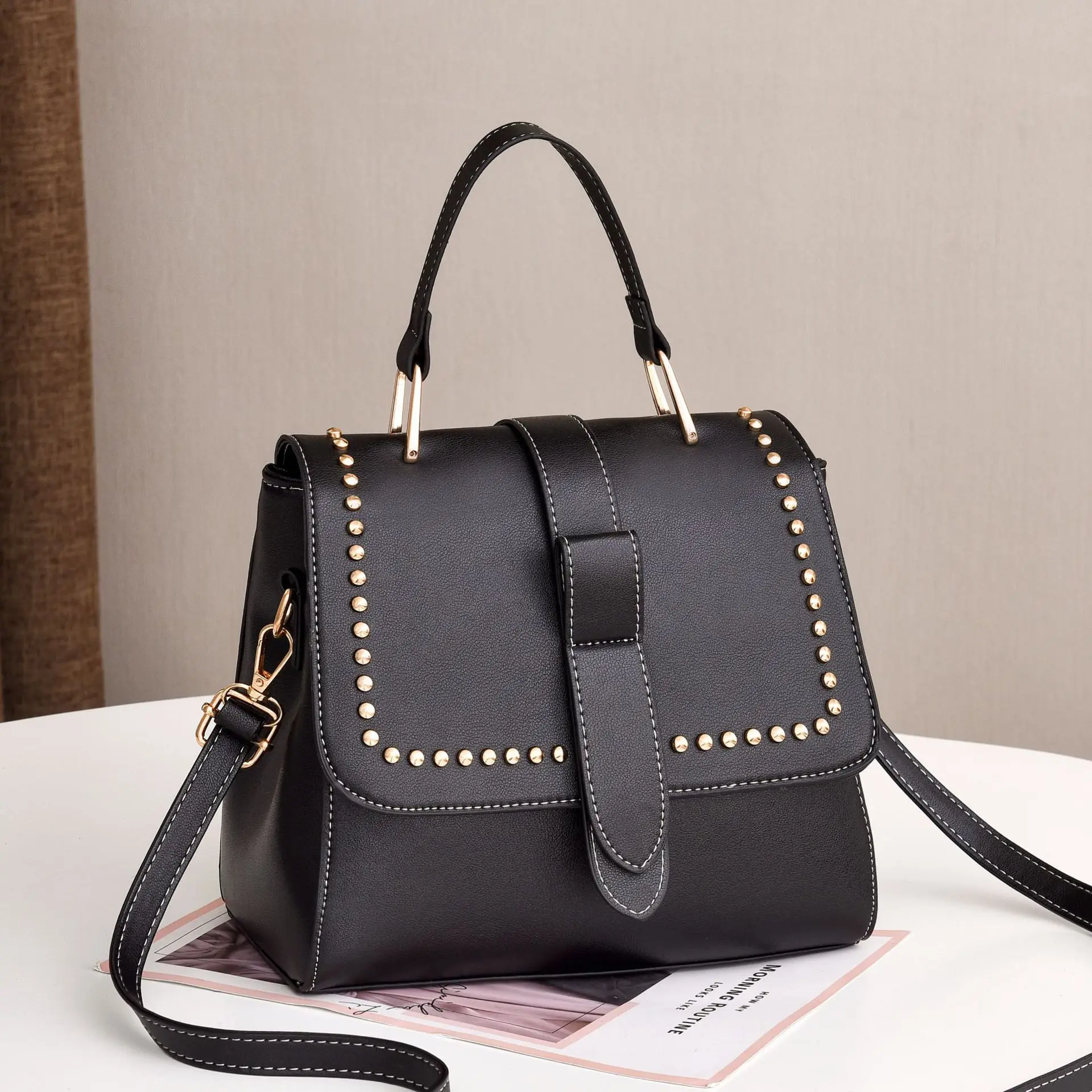 

Bags for Women Solid Flap Fashion Messenger Bag Rivet Ladies Shoulder Bag Youth Girls Business Handbags High Quality Women's Bag