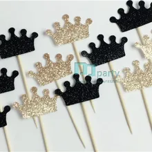 Цвет банта на заказ; цвет золотой, черный; блестящая диадема; Cupcake Picks; детский душ; Принцесса/Дети; украшения для первого дня рождения
