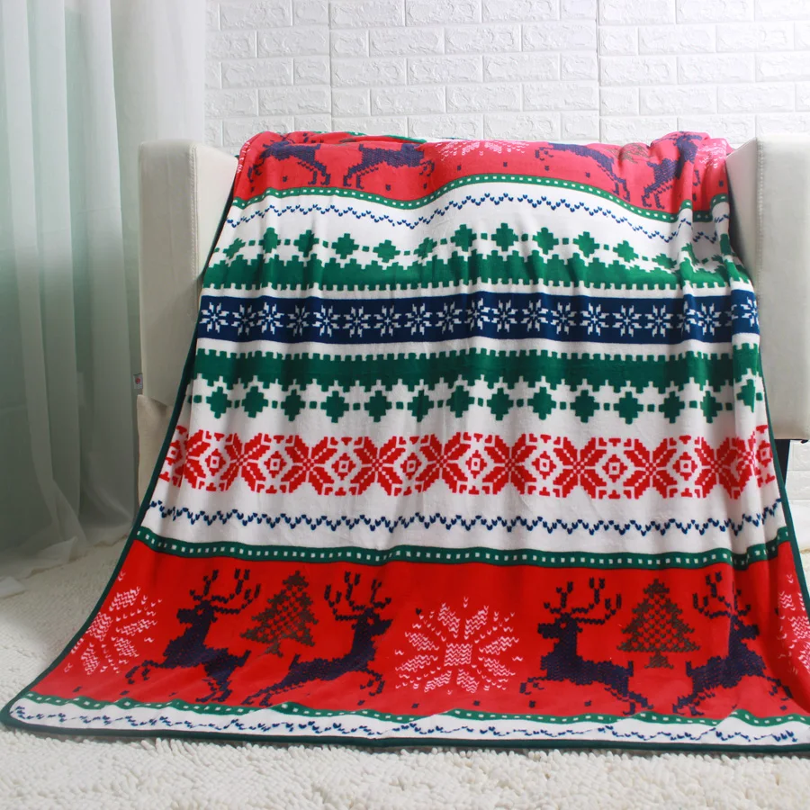 Коралловое флисовое красное рождественское покрывало HOHOHO SNOW JOYOUS DEER новогоднее