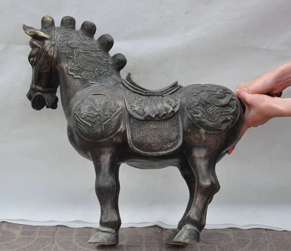 

bi002295 23" chinese fengshui bronze dragon phoenix bird THOROUGHBRED HORSE steed statue