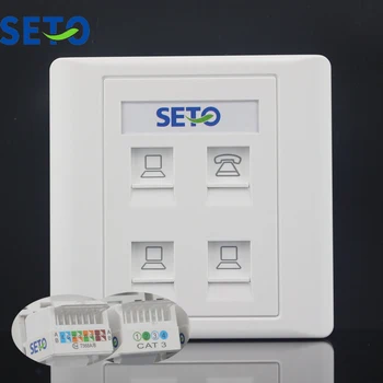 

SeTo 86 Type Three Network Lan RJ45 Cat5e + One Telephone RJ11 Cat3 Wall Plate Socket Keystone Faceplate