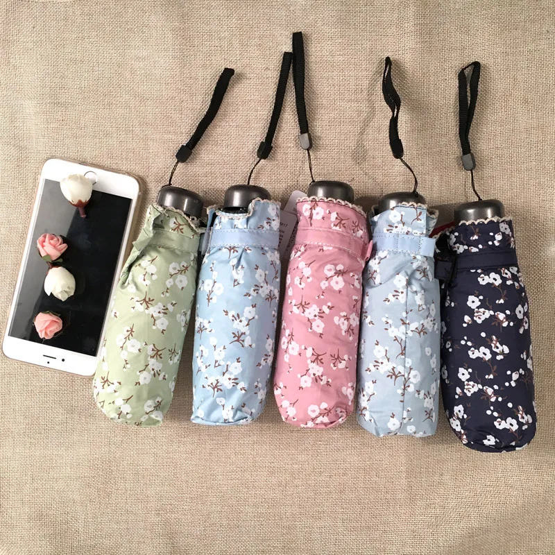 3 Colors Floral Durable Umbrella Folding For Women UV-proof Five-Folding Mini Compact Portable Sun And Rain Unbrella Parasol