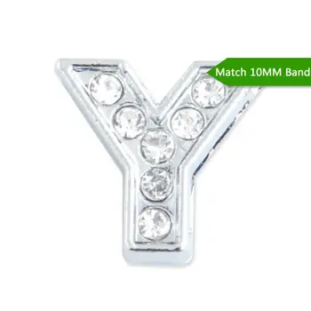 

10MM Slider Charms,Crystal Rhinestones Alphabets Beads''Y'' ,Silver Plated,Match 10mm Band or Slider Bracelet