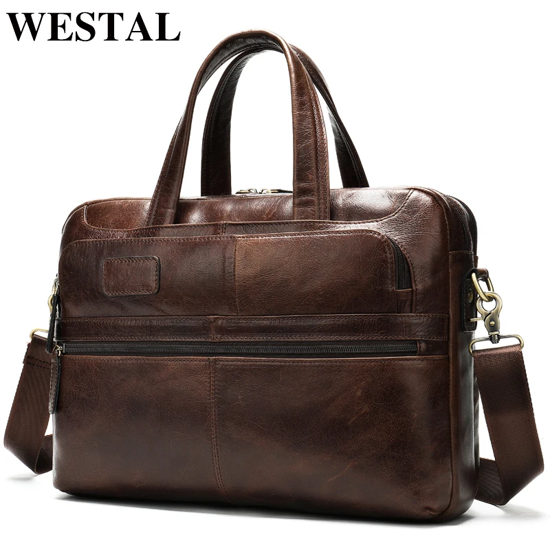 WESTAL الرجال حقيبة الرجال حقيبة جلد طبيعي حقيبة لابتوب للمستند الأعمال يد كبيرة مكتب السفر حقيبة للرجال 8321