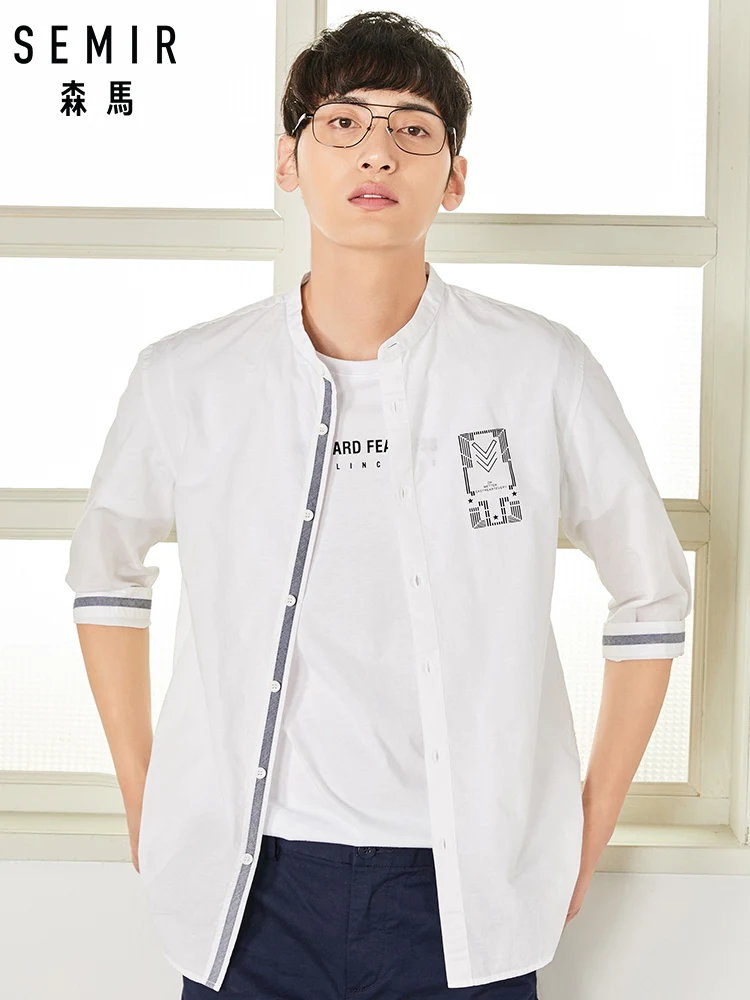 

SEMIR New 2019 Men's Autumn Casual Formal Men shirts Solid Slim Fit Short Sleeve Solid White Shirts