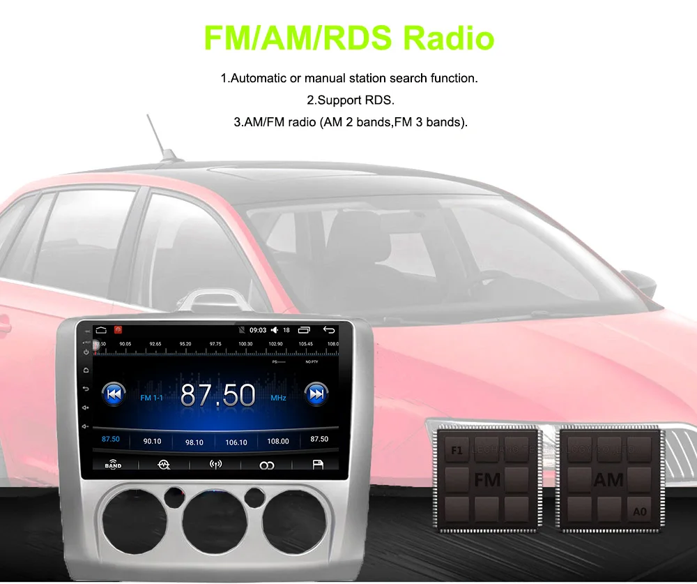 Best Funrover 2 din 9Inch Android 8.0 2g+32g Car Dvd Gps For Ford Focus 2 With Wifi gps Navi fm Radio BT multimedia usb tape recorder 14