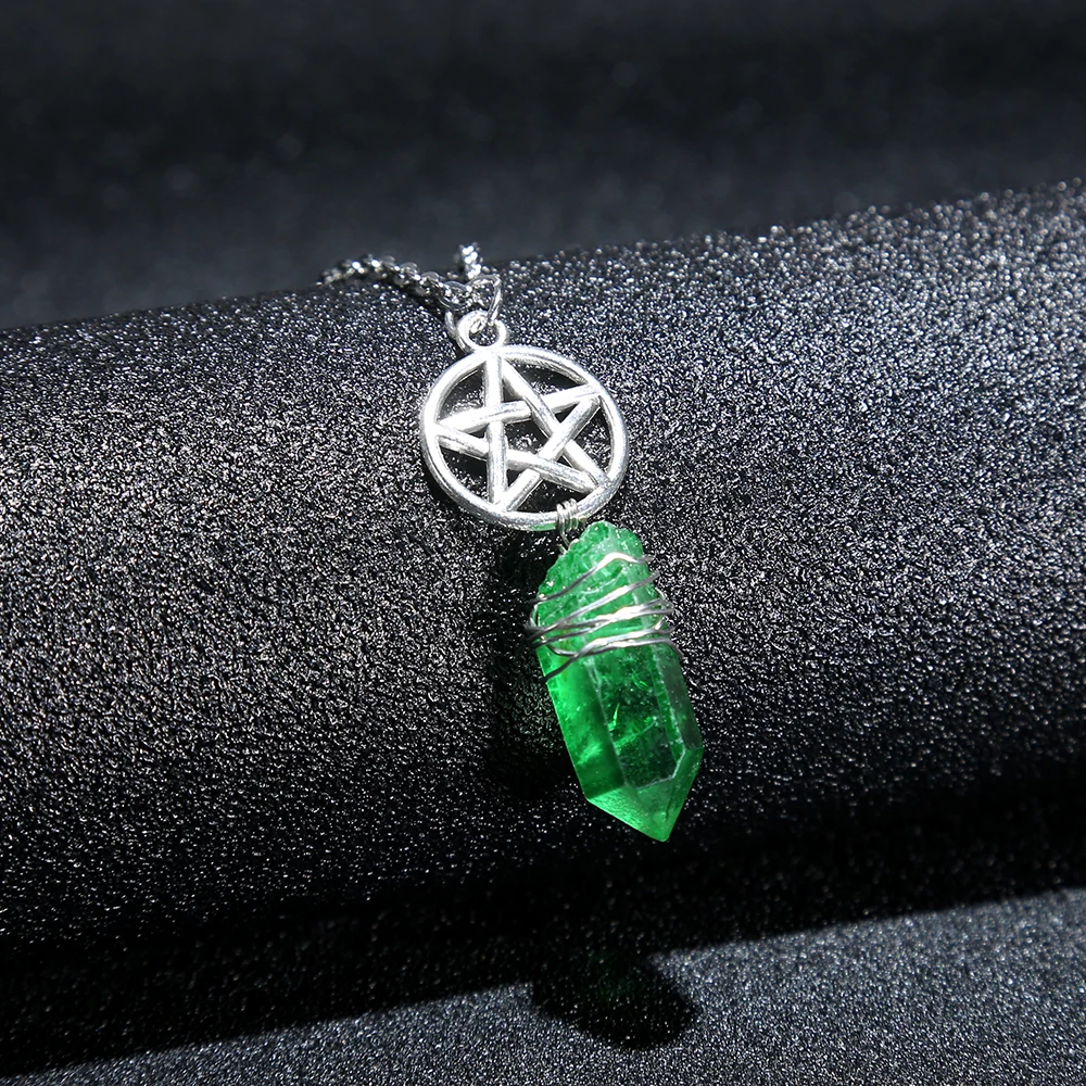 Подвеска Wicca с зеленым кварцем Aura ожерелье подвеской из грубого камня подвески