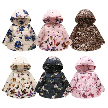 

Baby Boy Girls Winter Clothing Printed Cute Cotton Hooded Jacket 2-5y Children Sweet Childhood Coat Warm Cartoon Outerwear Parka