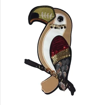 

28cm Beaded Sequins Woodpecker Vintage Patches Jacket Sweater Sew-On Embroidered Patch Large Size
