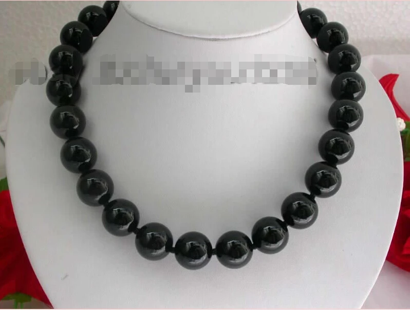 FREE shipping>>> >>Stunning!18" Natural 14mm Round Black stone Necklace