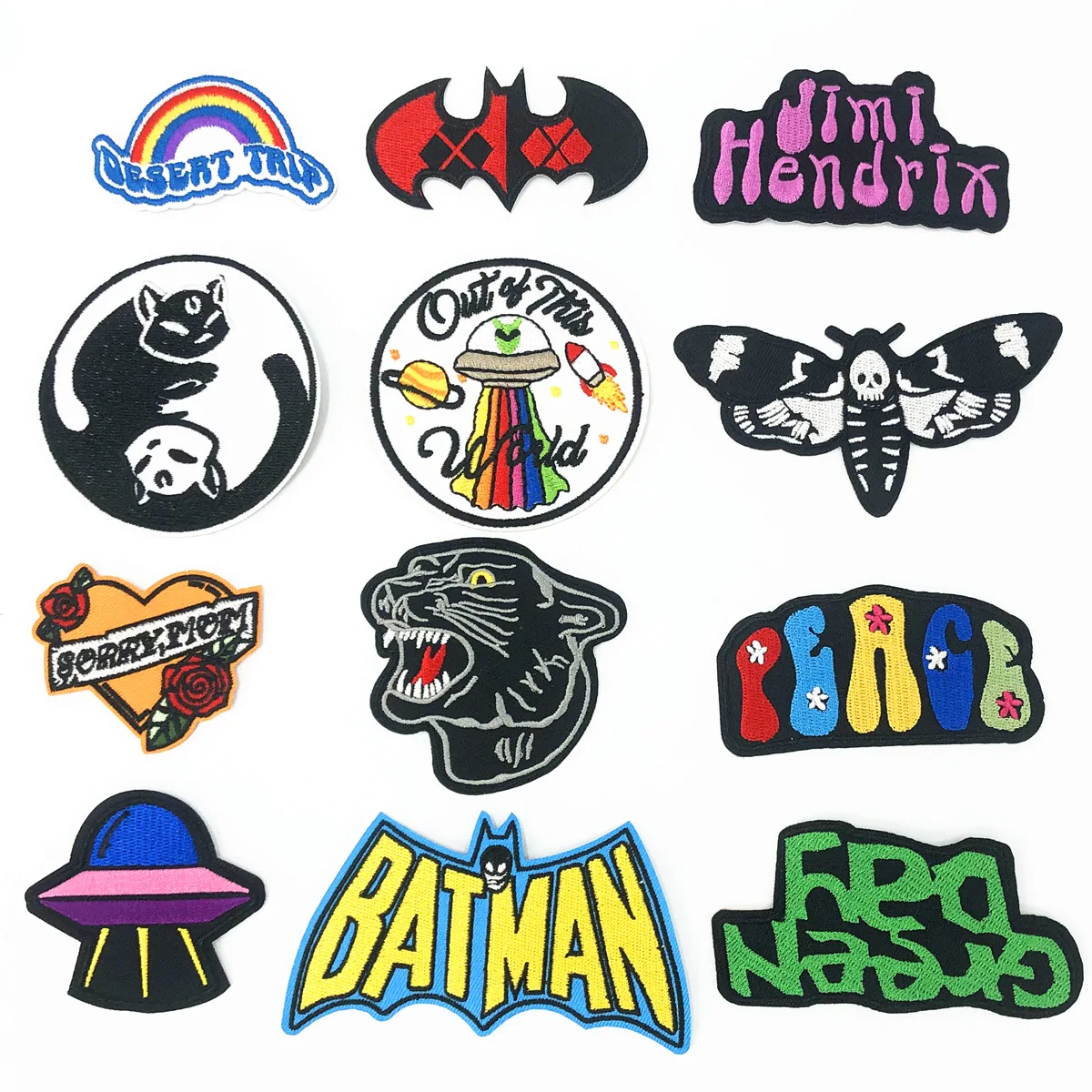 

Yin Yang Cats Batman Peace Rainbow Pizza Tiger Patches Creative Badge For Bag Jeans Hat Appliques DIY Sticker Decoration