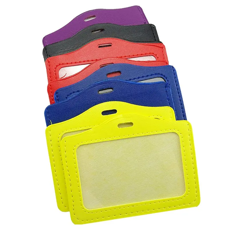 10 Pcs Horizontal Style PU Leather Business Id Credit Card Badge Holder with 10 Pcs Retractable Reel Key Clip, Assorted Colors
