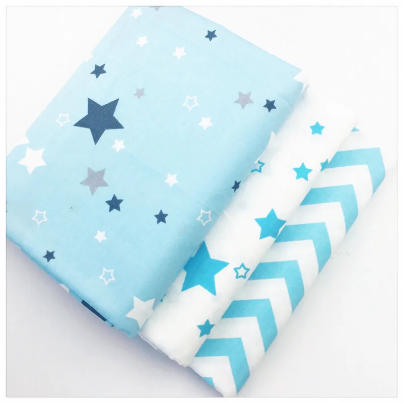 

Syunss Twill Cotton Fabric Diy Patchwork Tecido Fat Quarter Tissue Sewing Baby Crafts Textile Blue Stars Wave Design Art Work