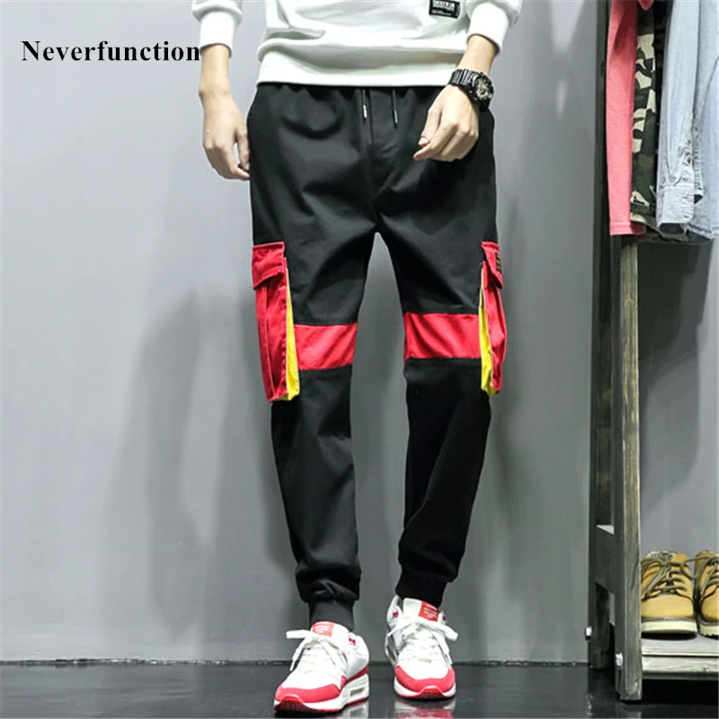 

Men personality Patchwork Multi-pocket Loose Casual Cargo Pants Streetwear Fashion Elastic waist Men Hip hop Joggers Trousers