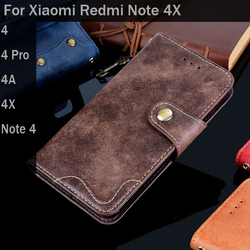Чехол для xiaomi redmi note 4 4a 4x pro роскошный винтажный кожаный флип чехол с подставкой и
