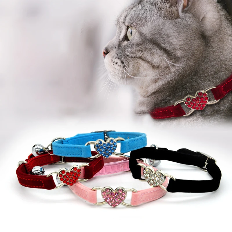 Cat Charm Heart Adjustable Collar Comfortable Elastic Band Kitten Soft Velvet Safety Product