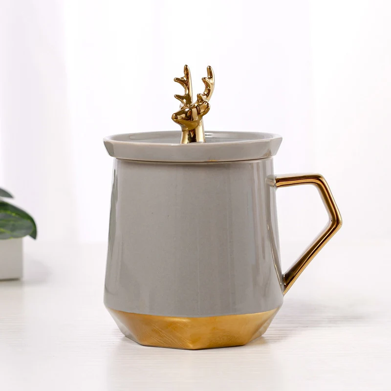 Новинка 2019 кружка с крышкой и золотым оленем креативные чашки для праздника