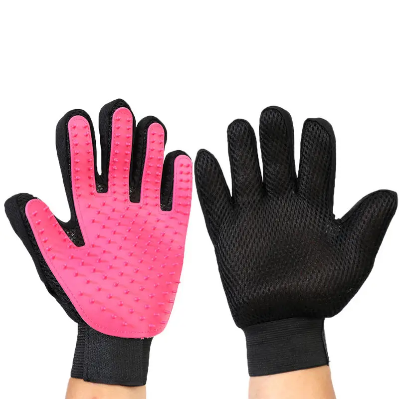 Перчатка с пятью пальцами для ухода за домашними животными, для удаления шерсти собак и кошек, рукавица для правой руки, щетка для ванны для домашних животных, мягкая Массажная щетка для удаления волос, перчатка для собак - Цвет: Pink 1