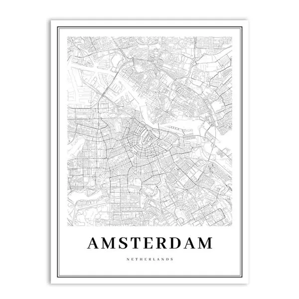 Голландская Карта города, плакат, настенная живопись на холсте, черно-белая печать на холсте, Голландская семья, современное искусство, Настенный декор - Цвет: 2L186