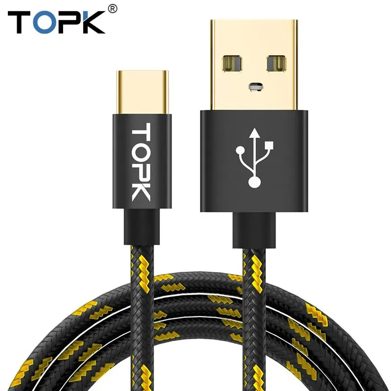 TOPK 0.5M 1M 2M USB Type C Cable Nylon Braided Data Sync Mobile Phone