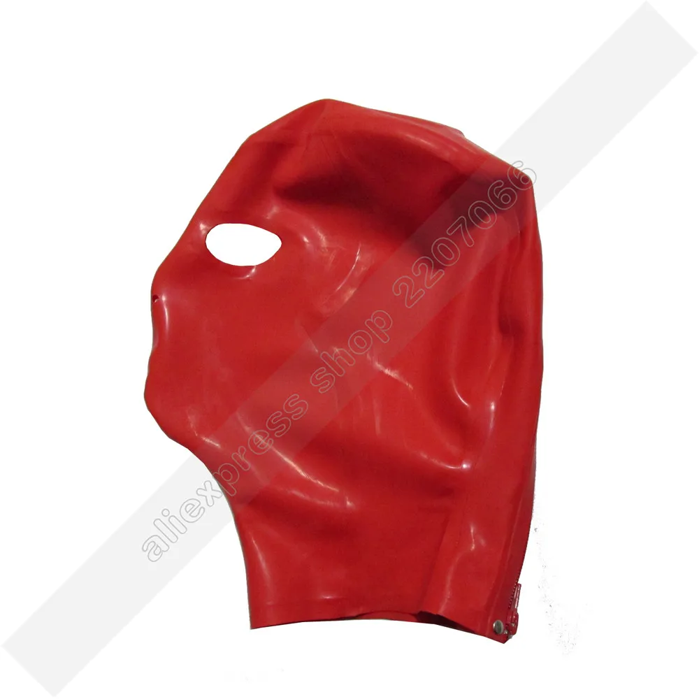 

Solid Red no mouth latex rubber mask hood with eyes and nostrils opened handmade custom size made RLM026
