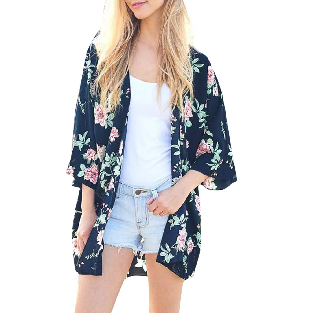 Womail Women Chiffon Fashion Loose Shawl Print Kimono Cardigan Top