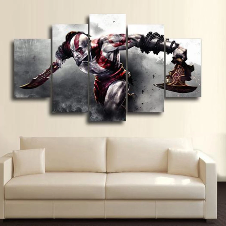 5 Panel Game God Of War Character Painting Wall Art Modular Home Decor Posterin Painting