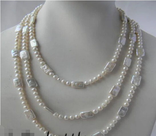 

>>>>65'' 6MM White Round Rectangle Freshwater Pearl Necklace