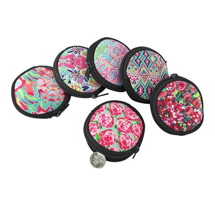 Wholesale Neoprene Lilly Floral coin purse Case Rose Crown Neoprene