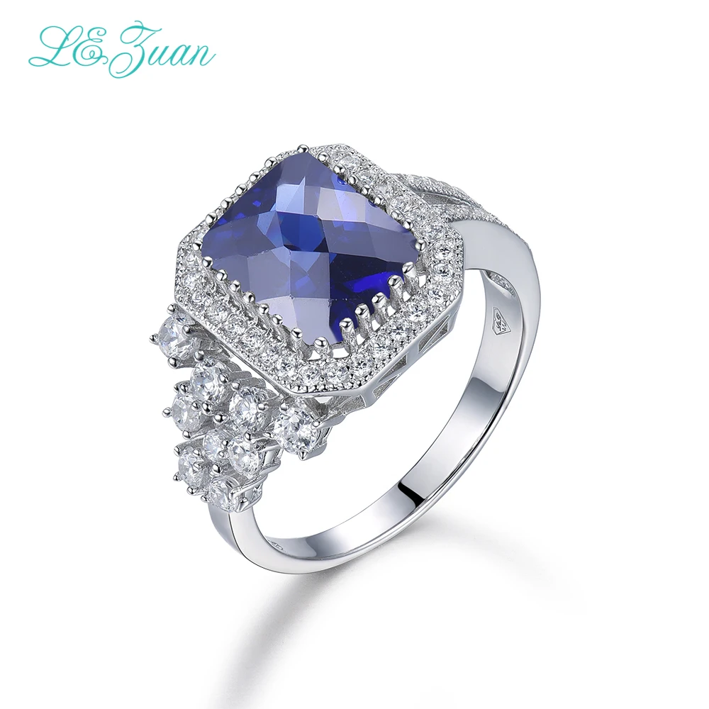 I&zuan 100% 925 Sterling Silver Jewelry Ring 3.71ct Sapphire Luxury Rings For Women Trendiest Square Gemstone Jewelry R0065-W02